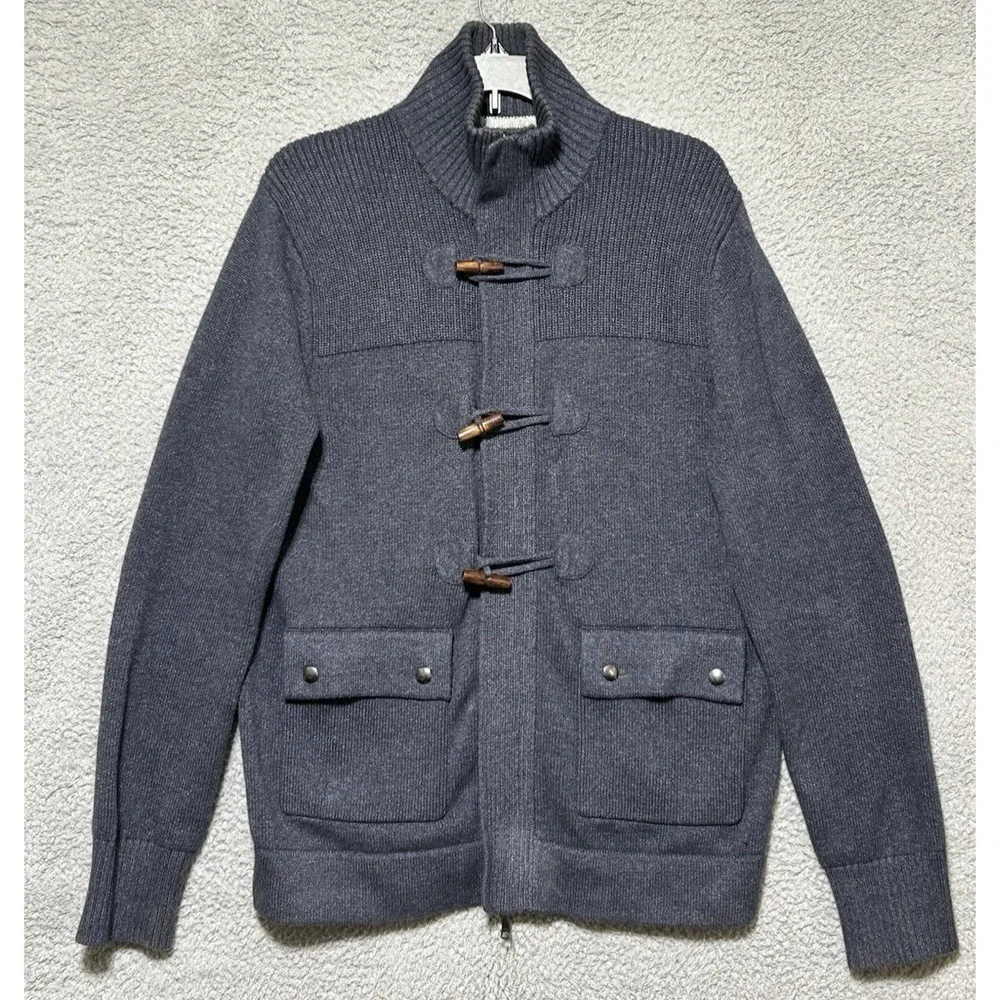 Banana Republic Toggle Full Zip Cardigan Men Medium Smoky Blue Fisherman Classic